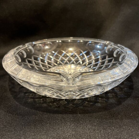 VTG MCM Gorgeous 1960s Heavy Lead Crystal Glass Cigarette Ashtray 7” Home Bar - Picture 2 of 9